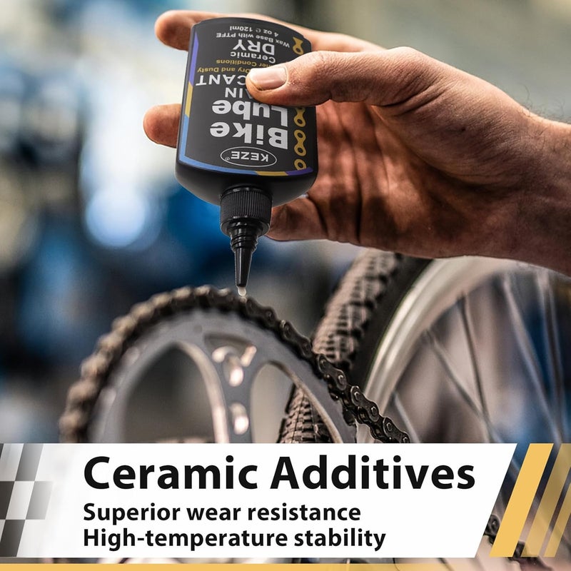 Keze Dry Bike Chain Lube MTB Mountain Bicycle Chain Oil Ceramic Bike Lube with PTFE Ebike Lubricant Against Wear, Reduces Friction Noise & Chainsuck, for Dry and Dusty Weather Conditions, 120 ml - Image 2